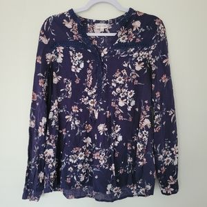 Bailey &‎ Chlat Garden Girl Floral Boho V neck Navy Blouse M